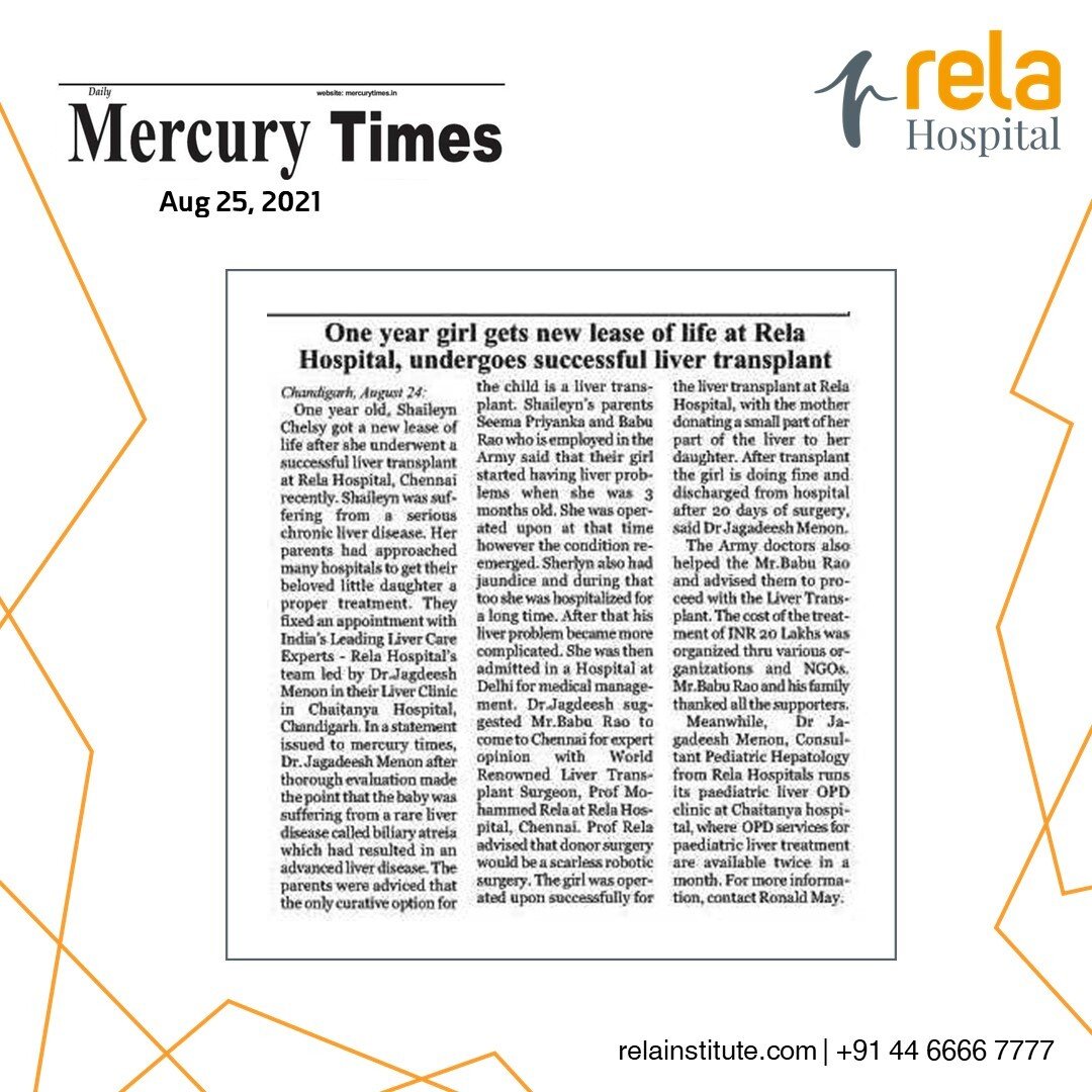 1-Yr Girl Gets New Lease Of Life At Rela Hospital, Undergoes Successful Liver Transplant 1-Yr Girl Gets New Lease Of Life At Rela Hospital, Undergoes Successful Liver Transplant