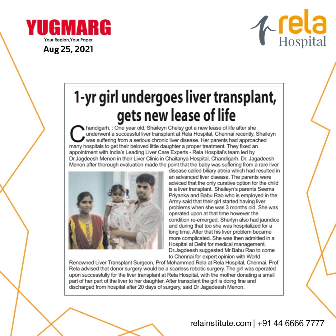 1-Yr Girl Gets New Lease Of Life At Rela Hospital, Undergoes Successful Liver Transplant