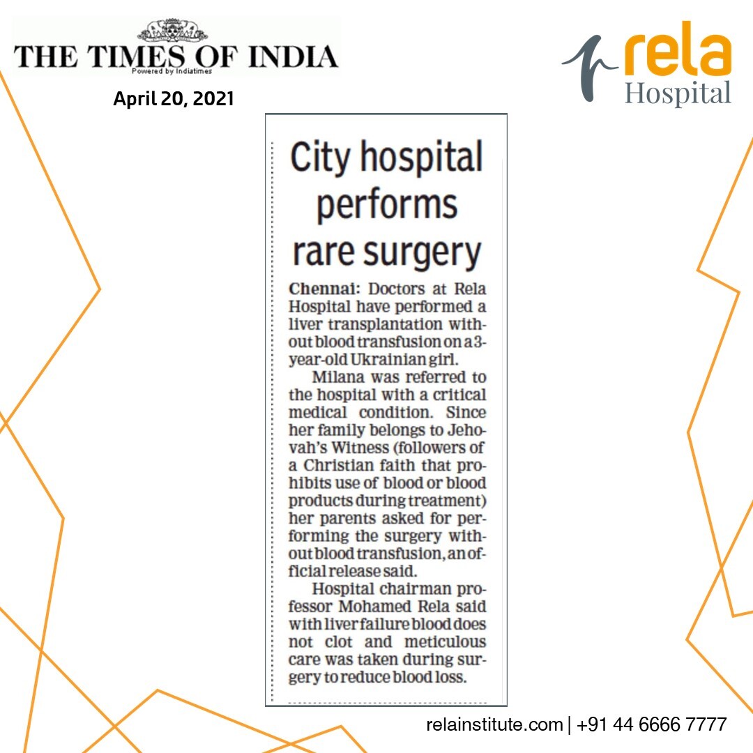 A Liver Transplantation Procedure Done Without Blood Transfusion On A 3-Year Old Child Brought To Chennai All The Way From Ukraine