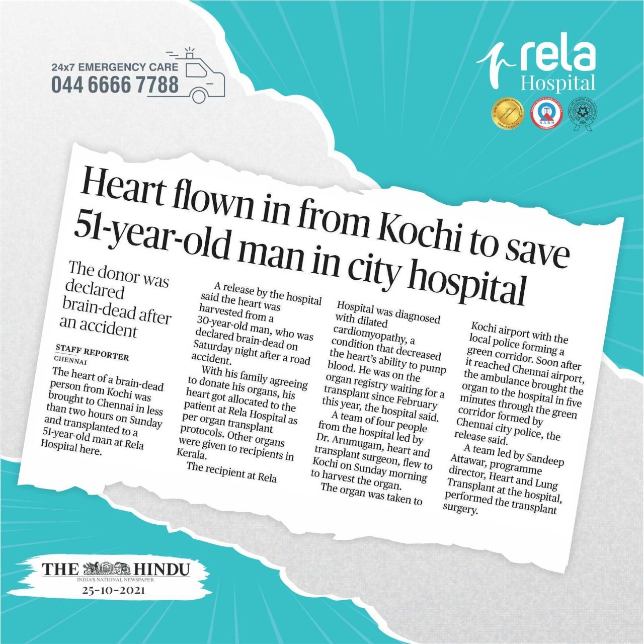 Heart Flown From Kochi, Saves The Life Of 51-Year-Old Man