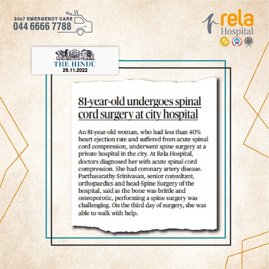 Octogenarian’s Shift From Wheelchair To Walking: Rela Hospital Successfully Performs A Spine Surgery On 81-Year-Old Women From Chennai Octogenarian’s Shift From Wheelchair To Walking: Rela Hospital Successfully Performs A Spine Surgery On 81-Year-Old Women From Chennai