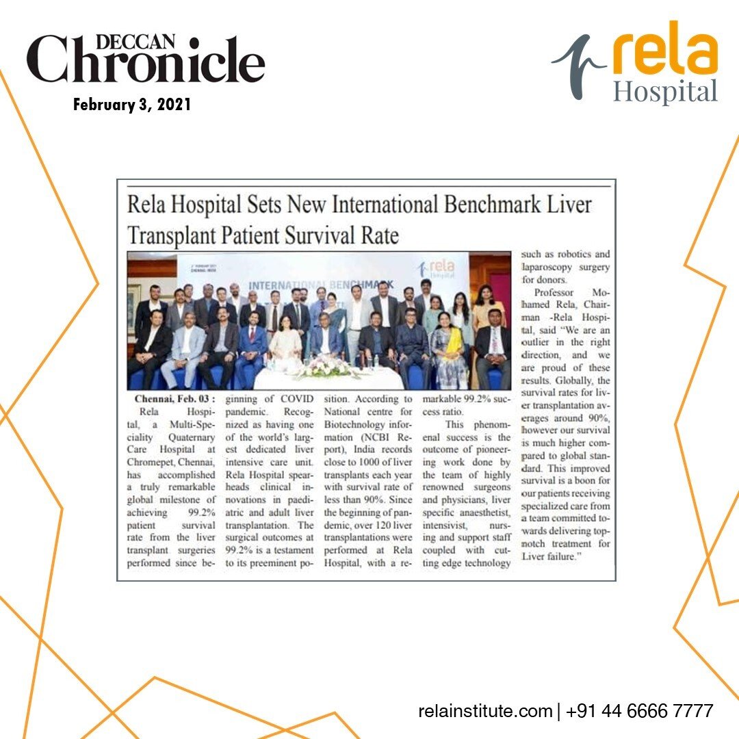 Rela Hospital Sets New Global Benchmark In Liver Transplant Patient Survival Rate