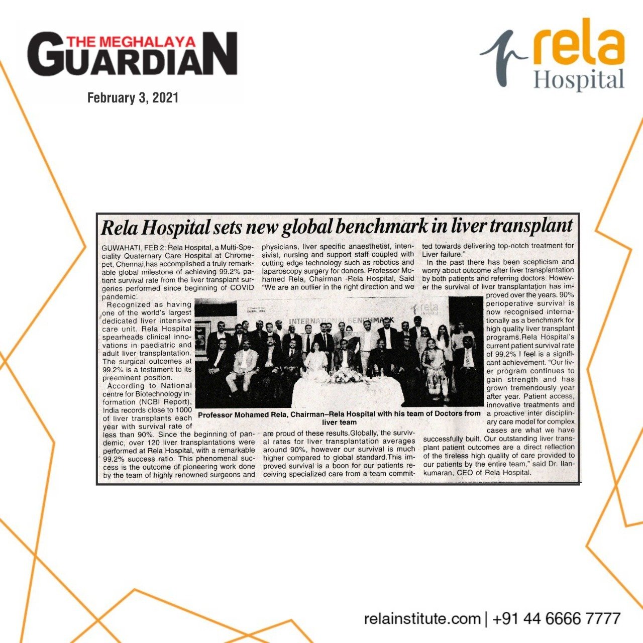 Rela Hospital Sets New Global Benchmark In Liver Transplant Patient Survival Rate