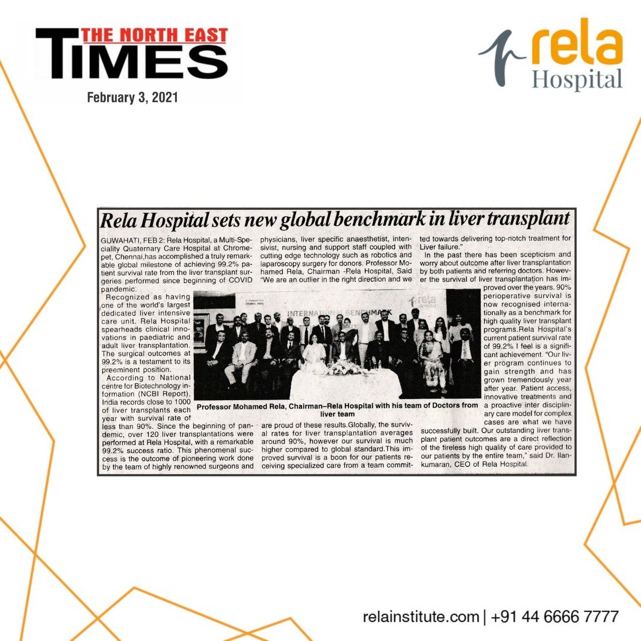 Rela Hospital Sets New Global Benchmark In Liver Transplant Patient Survival Rate Rela Hospital Sets New Global Benchmark In Liver Transplant Patient Survival Rate