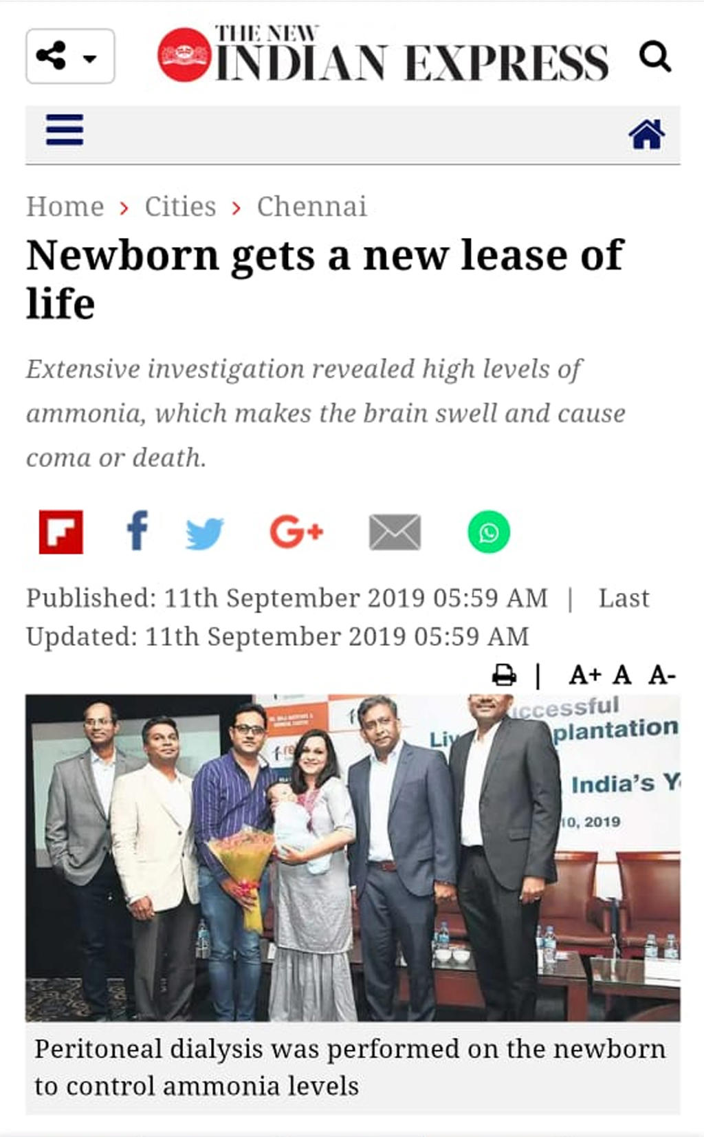 The New Indian Express - One Month Baby Successful Liver Transplantation