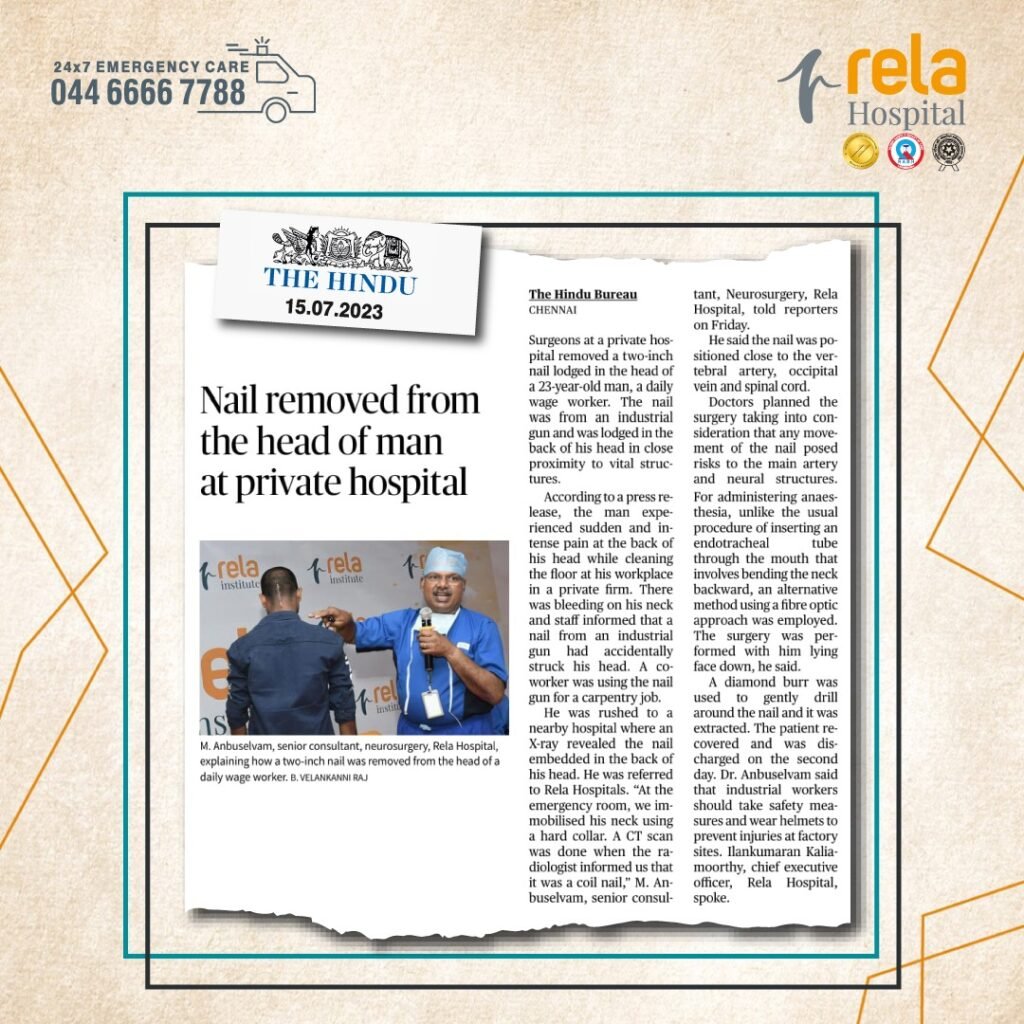 Nail removed from the head of man at private hospital