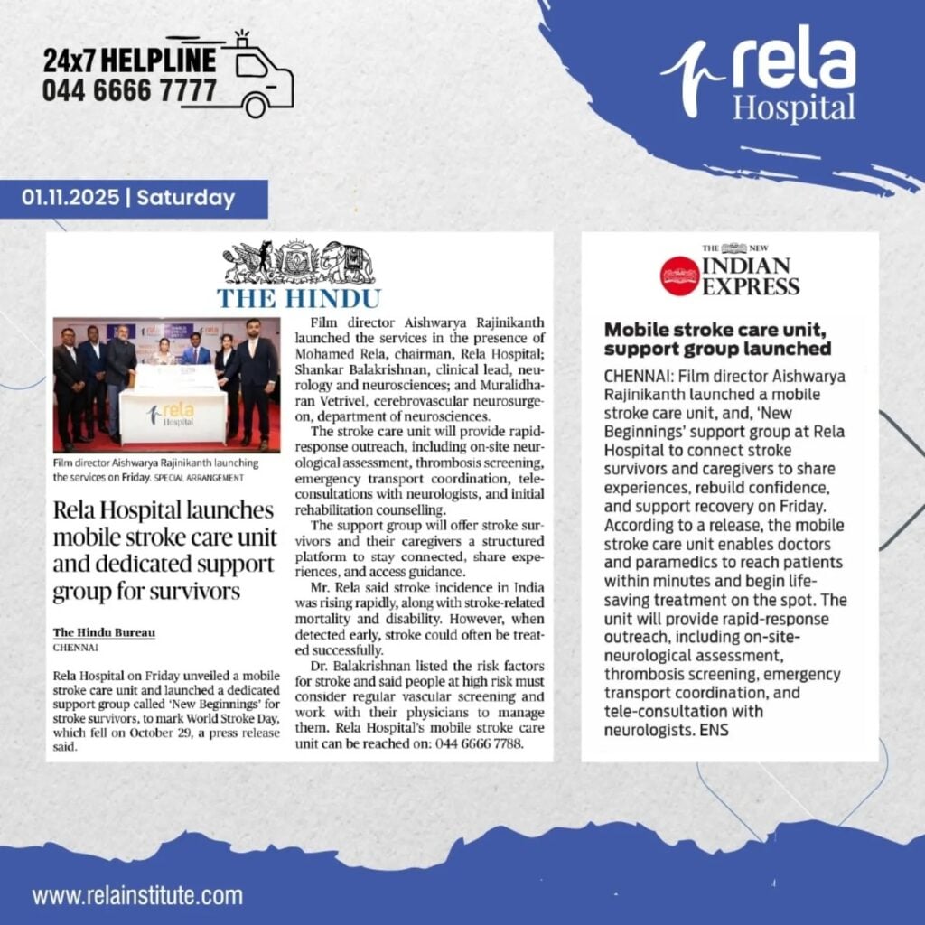 مستشفى ريلا يُطلق وحدة متنقلة لرعاية السكتة الدماغية ويطلق مجموعة دعم "بدايات جديدة"